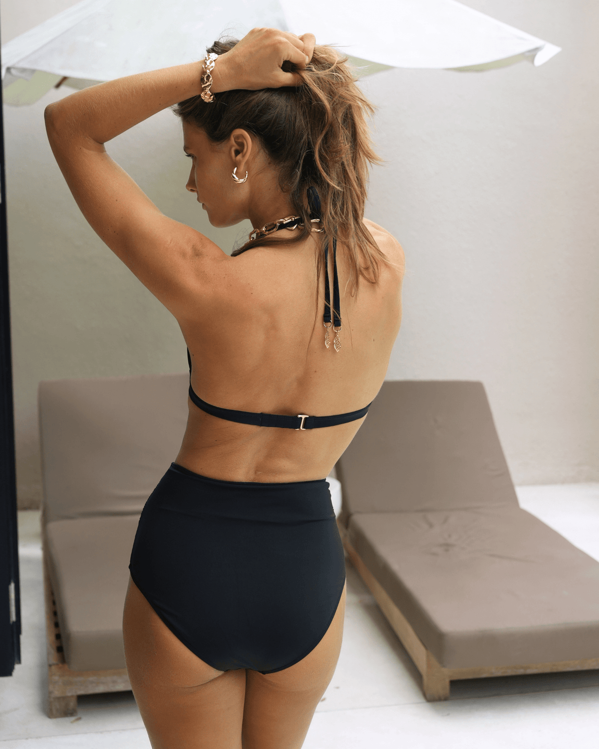 Romy High Waisted Full Coverage Bikini Bottom / Black - Flatbaby Swimwear