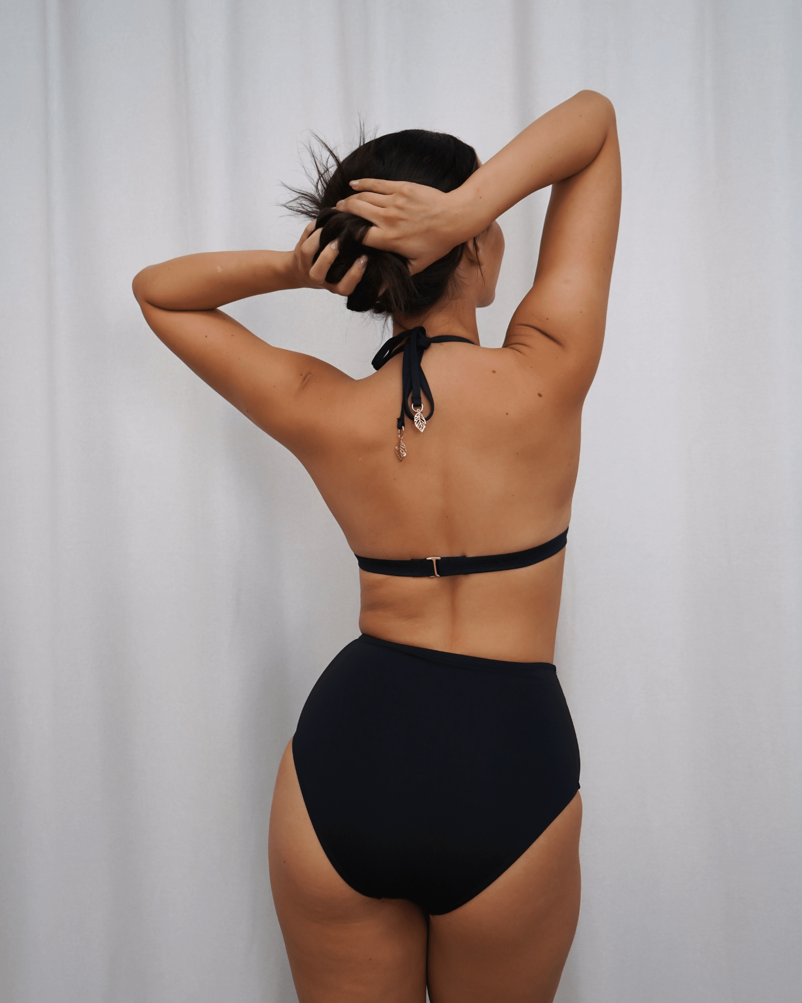 Camellia V High Waisted Bikini Bottom / Black - Flatbaby Swimwear